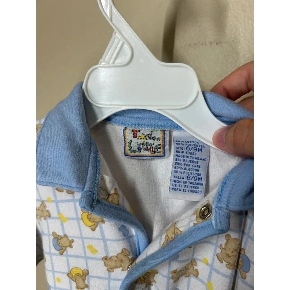 Vintage Tudoe Little 6-9M Boy Polo Collar Teddy Bear Footed Snap Sleeper Pajamas